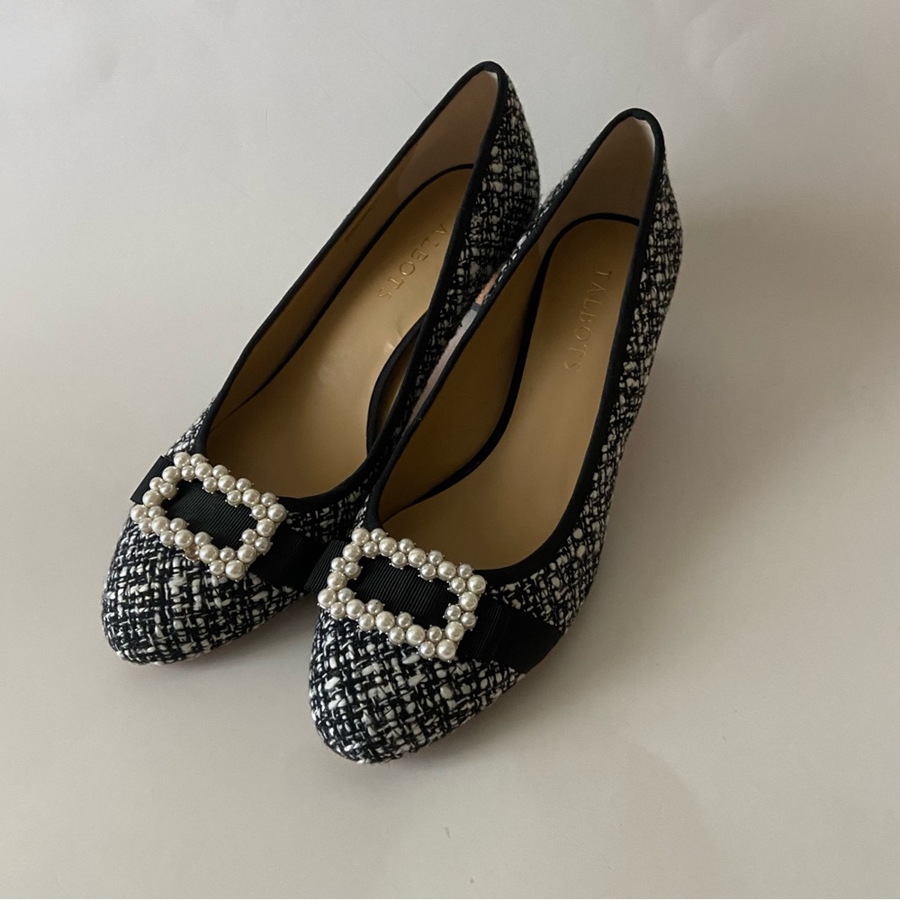 Talbots Isadora Pearl Bow Boucle Pumps 7 1/2